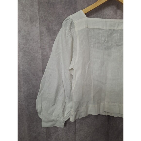 J. Crew 100% Linen White Button Up Shirt Womens Small Balloon Sleeve Resort Boho - Picture 11 of 14
